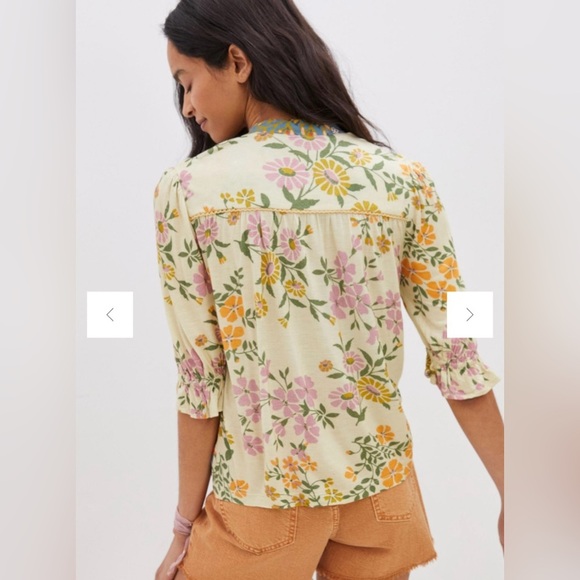 Bl-nk Stephanie Top Sold at Anthropologie Size Medium Blue Motif - Picture 6 of 12